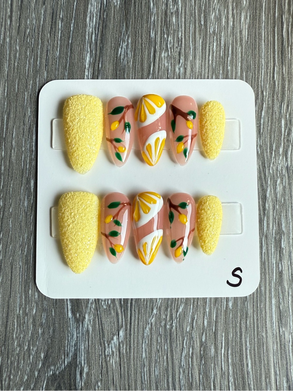 Yellow Floral Textured Press-On Nail Set for Women